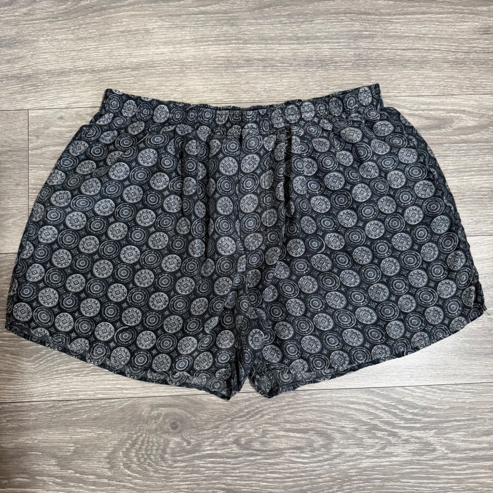 Silko Baggino By Danco Pure Silk Size L Medallion Print Shorts Black Grey Womens